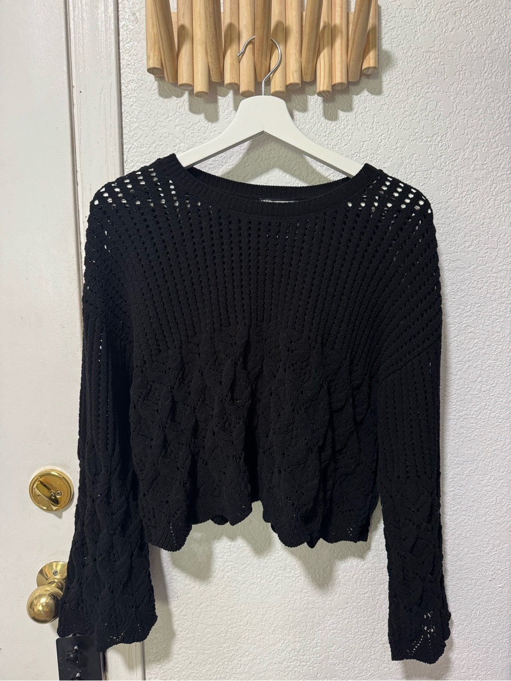 Zara Black Open-Knit Crochet Sweater
